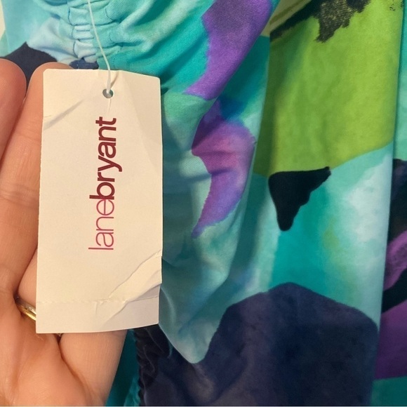 Lane Bryant Womens Tropical Floral Tankini Top Ruched Built In Bra Green - Picture 2 of 6